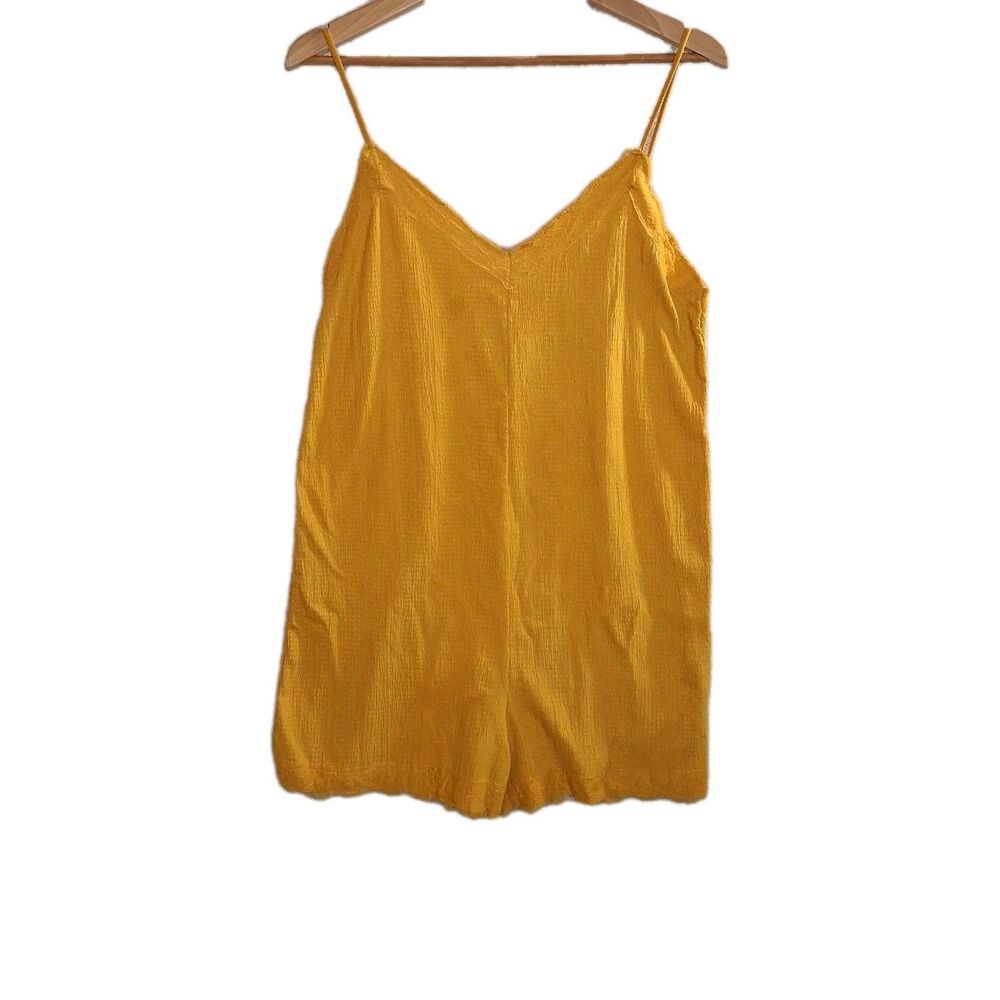 Yellow Sack Romper Women's Sz L Crinkle Lace Romantic Coquette Summer Feminine